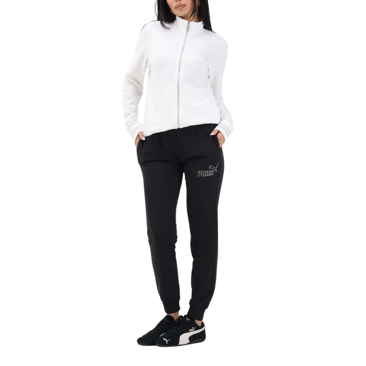 PUMA - Tuta Donna Full Zip Essentials Rhinestone, Bianco - 693559-02