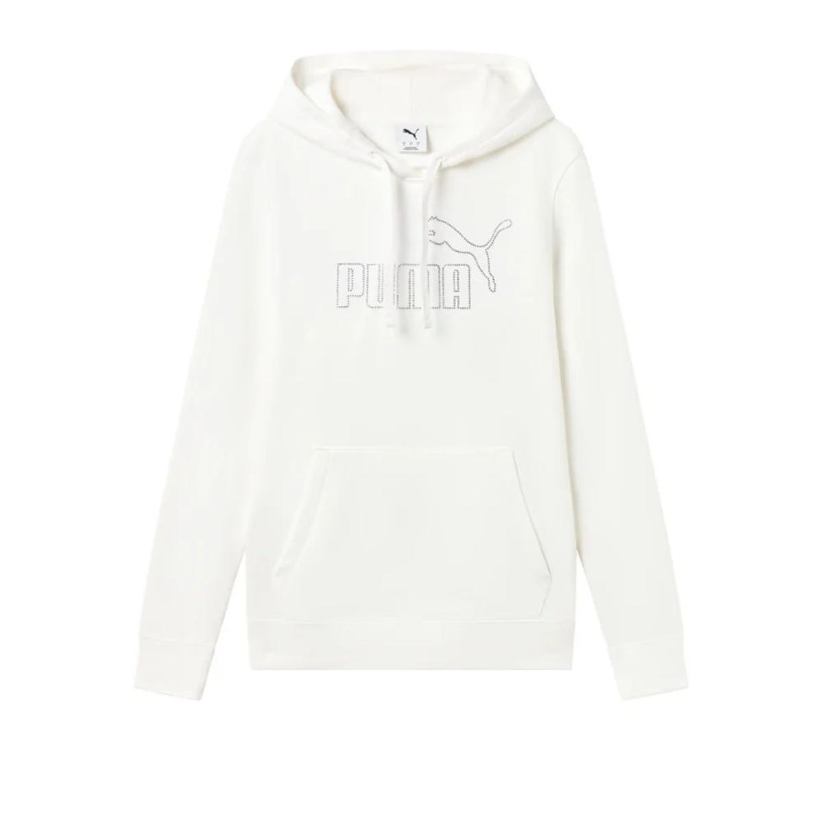 Felpa Donna Essential bianca con logo strass-Bianco