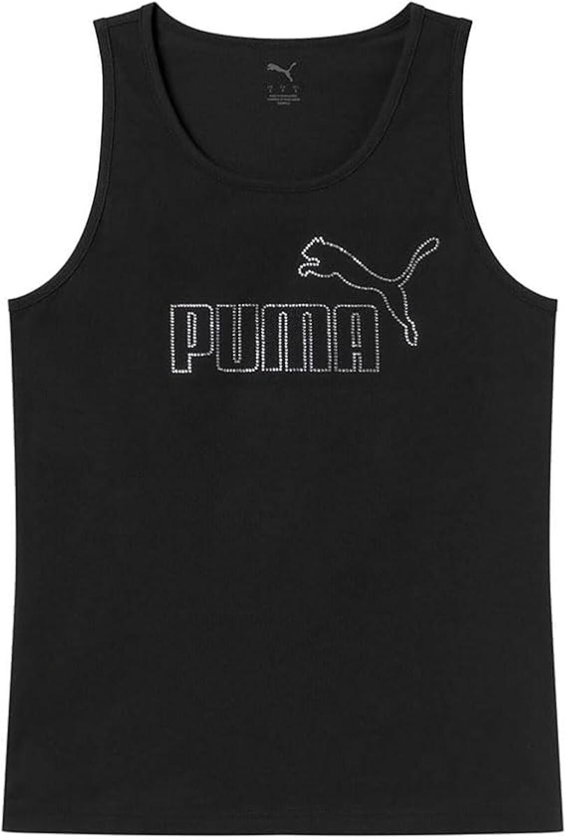 PUMA Canotta Ess Logo Tank Rhinestone Fucsia da Donna-BLACK