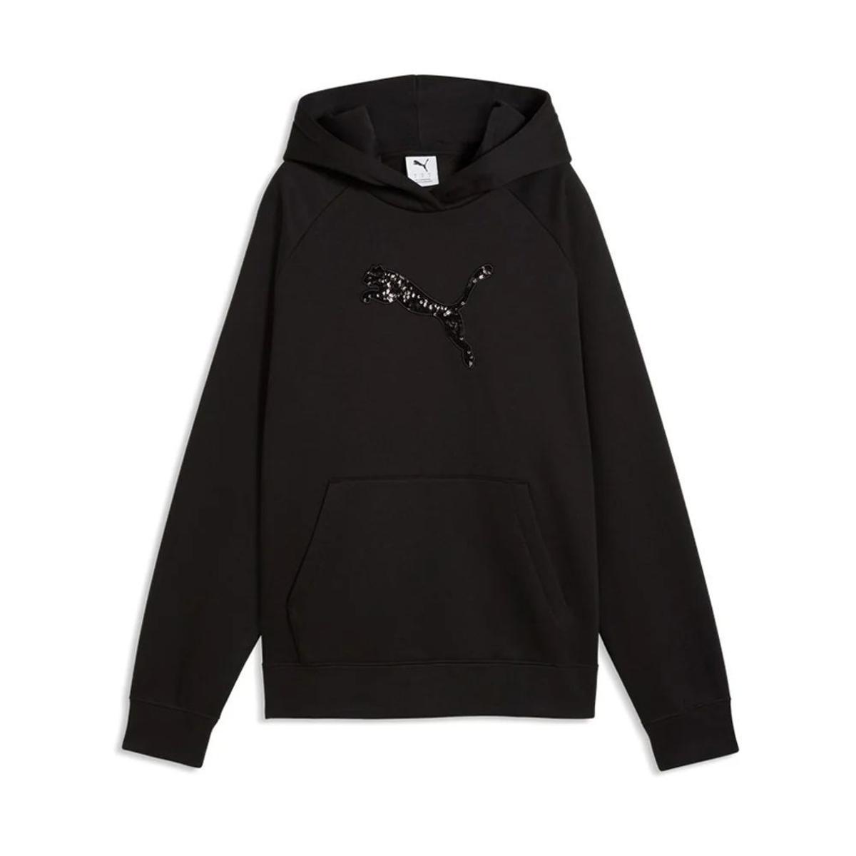 PUMA Felpa con Cappuccio e Paillettes Essentials da Donna-Nero