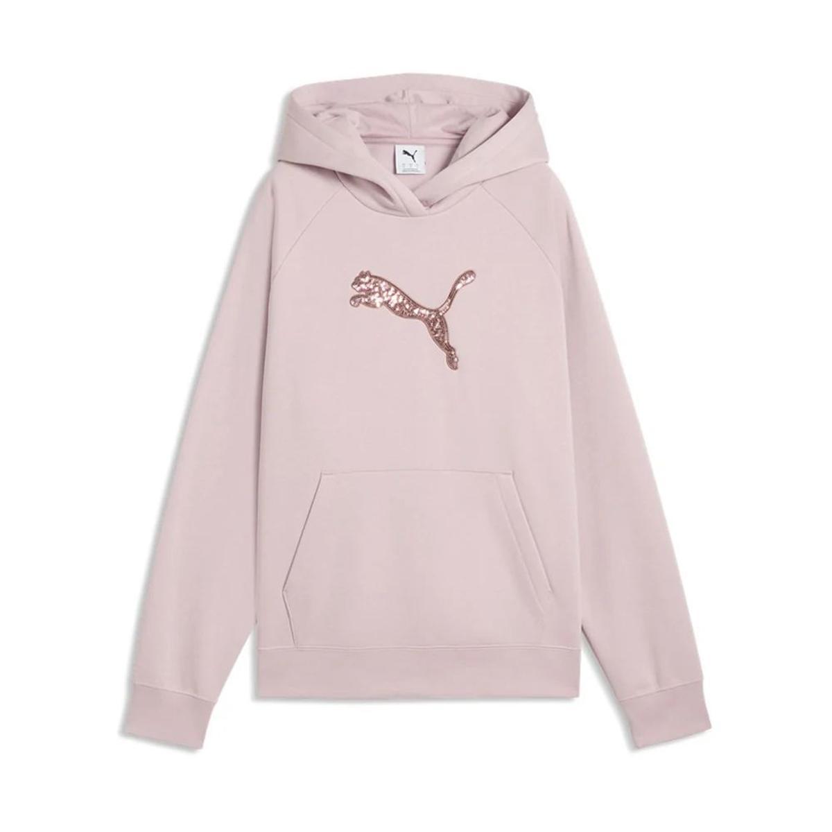 PUMA Felpa con Cappuccio e Paillettes Essentials da Donna-Rosa