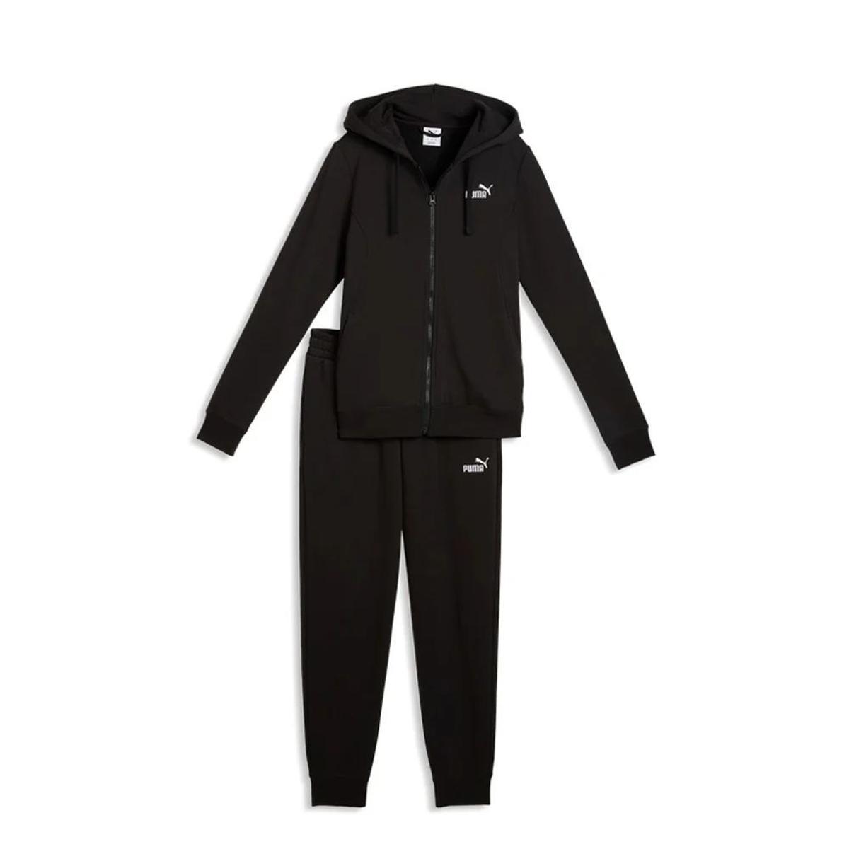 PUMA Sweat Fleece Tuta da Donna con Cappuccio e Zip Integrale, Felpa e Pantaloni, Beige/Nero-Nero