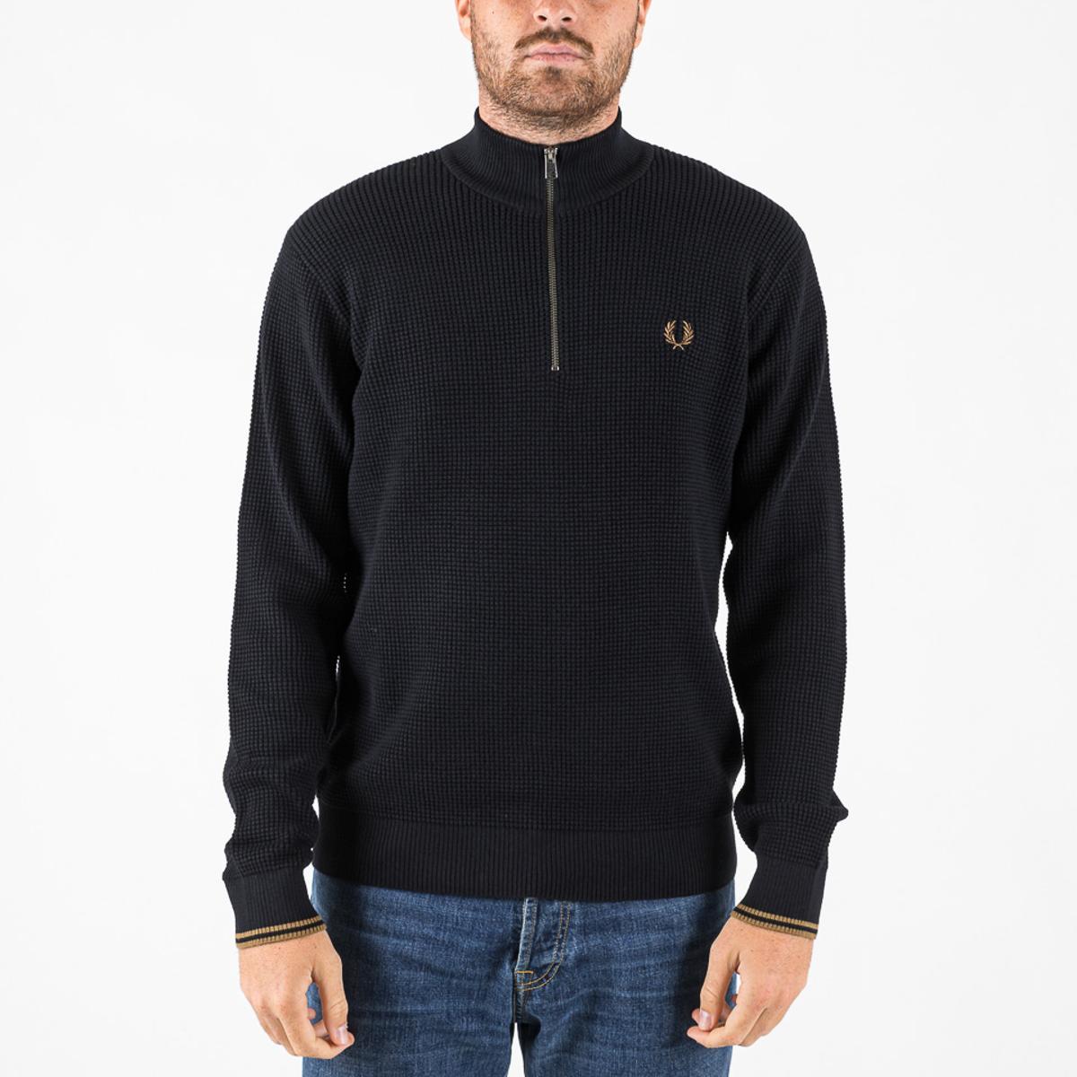 Fred Perry Giubbino Fp Waffle Stitch Half Zip Jumper Adulto-Nero