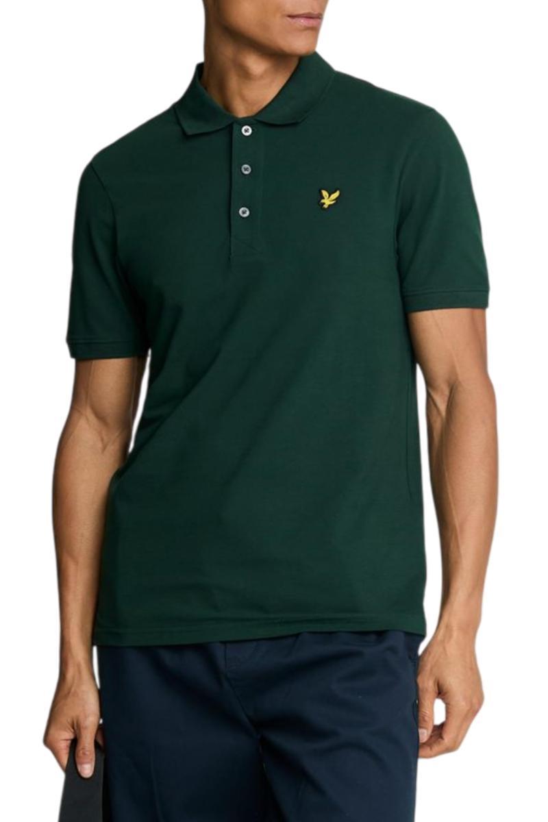 Lyle & Scott Uomo Polo Monocolore Tipped con Riga-Dark Green