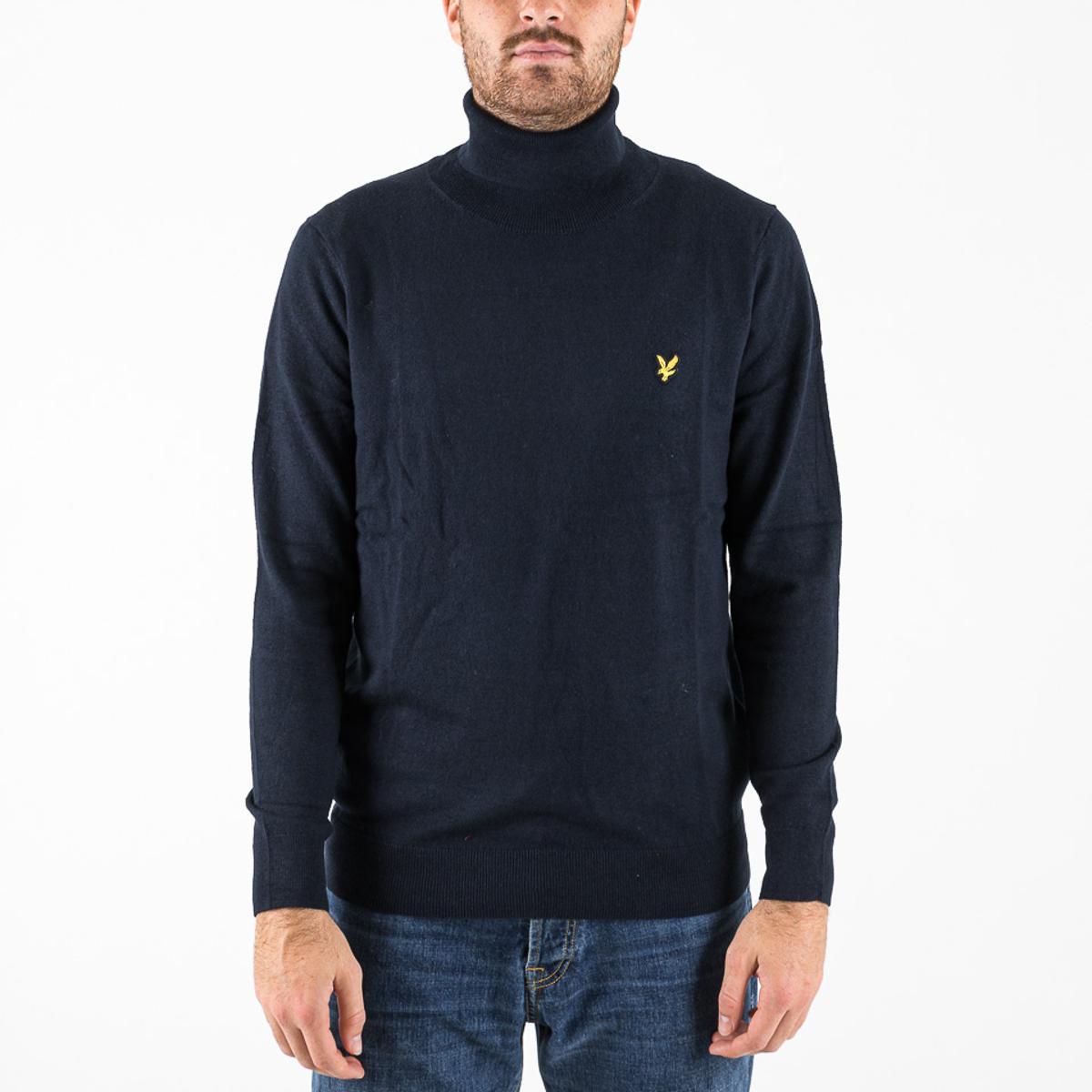 Lyle & Scott Maglione da uomo in cotone merino con collo alto-Blu