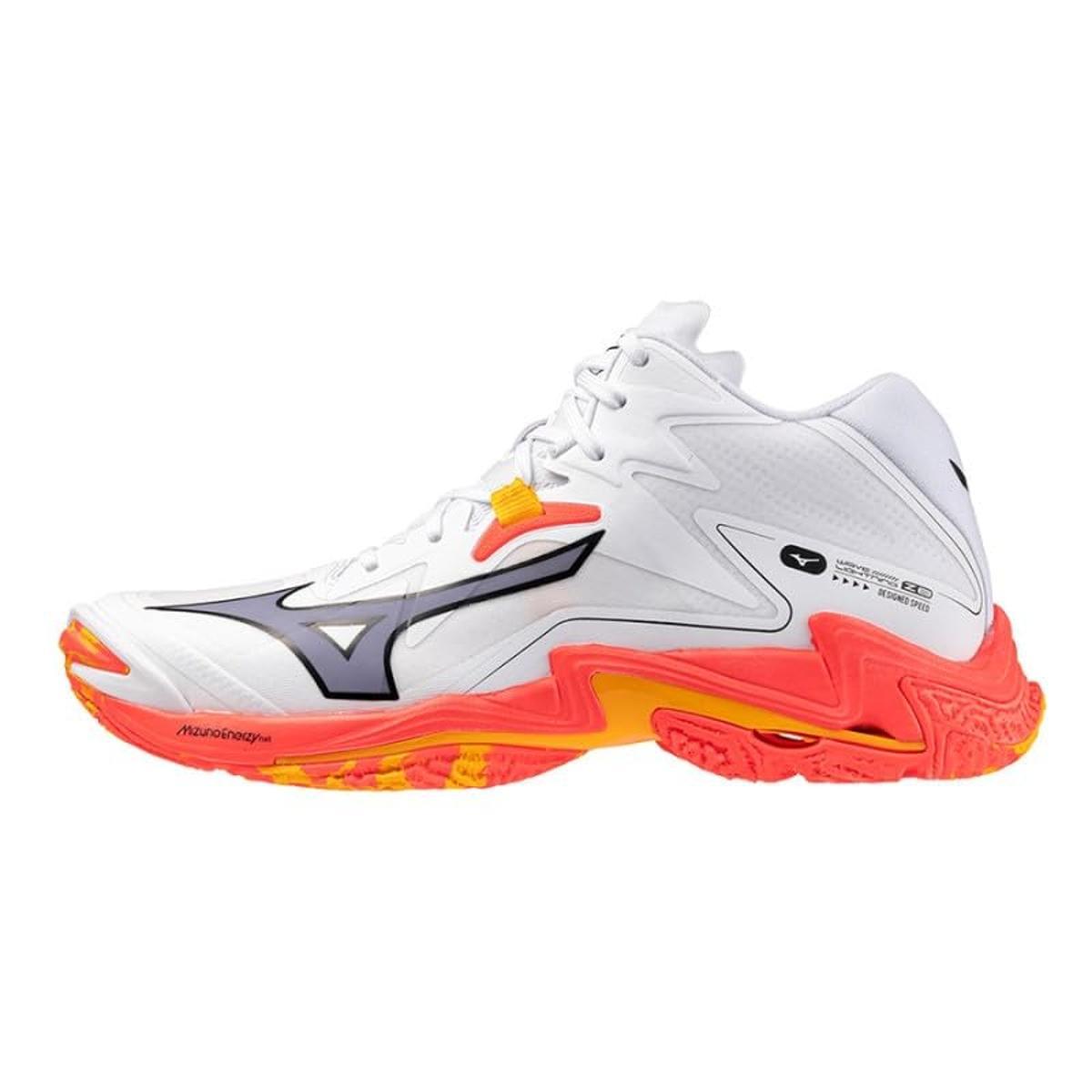 Mizuno Wave Lightning Z8 Mid, Scarpe da Pallavolo, Bianco/Corallo/Agrumi-Bianco