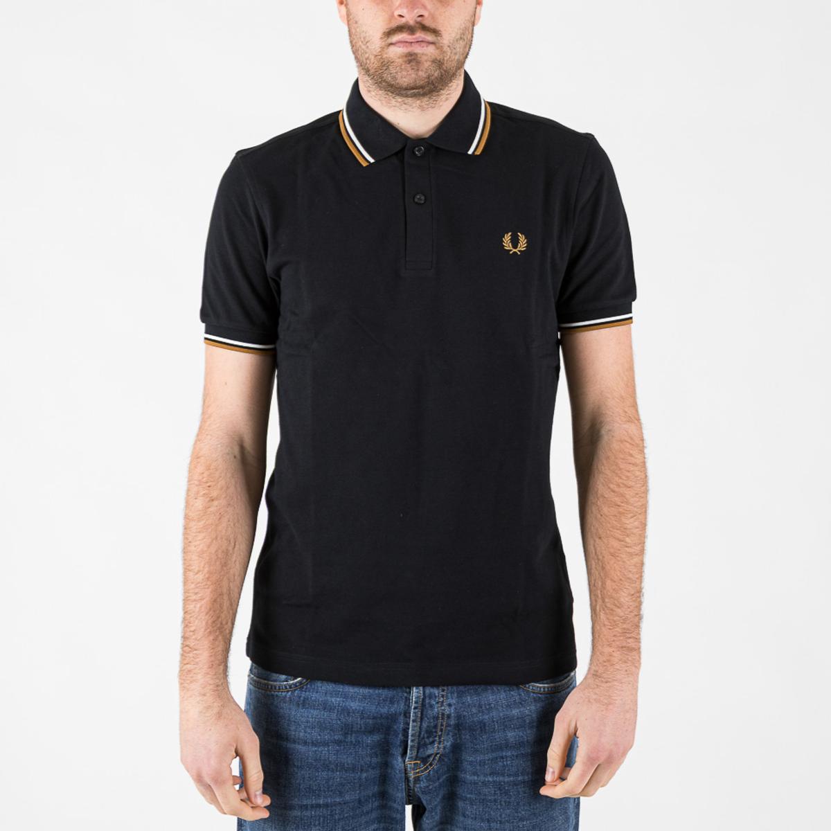 Fred Perry Polo con doppia punta, nero/ecru/caramello scuro