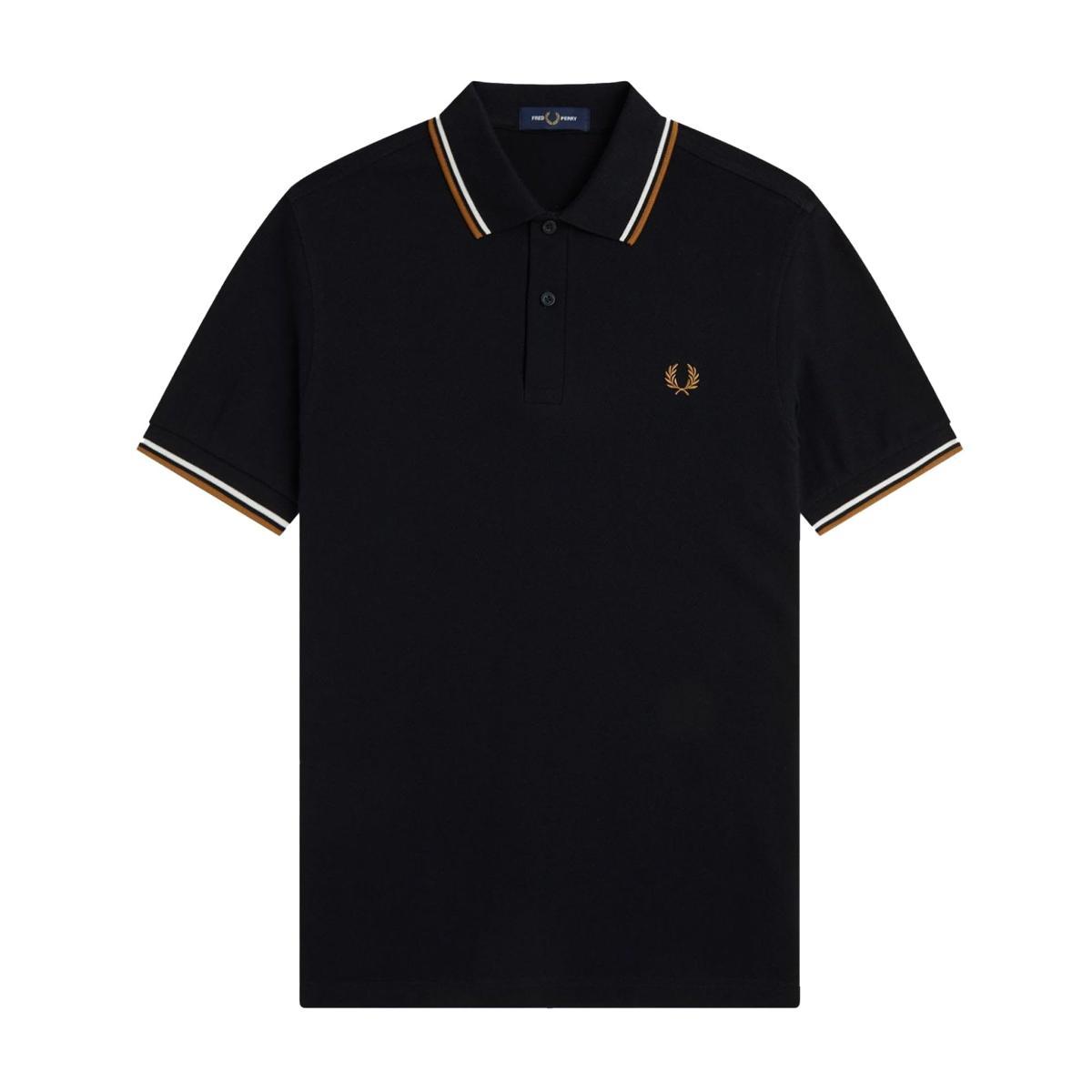 Fred Perry Polo con doppia punta, nero/ecru/caramello scuro-Multicolore