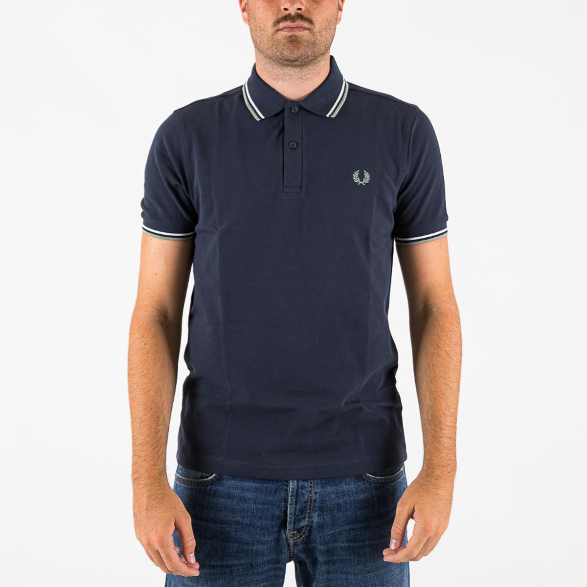 Fred Perry Men's Twin Tipped Polo Shirt Dark Airforce/Ecru/Seagrass-Multicolore