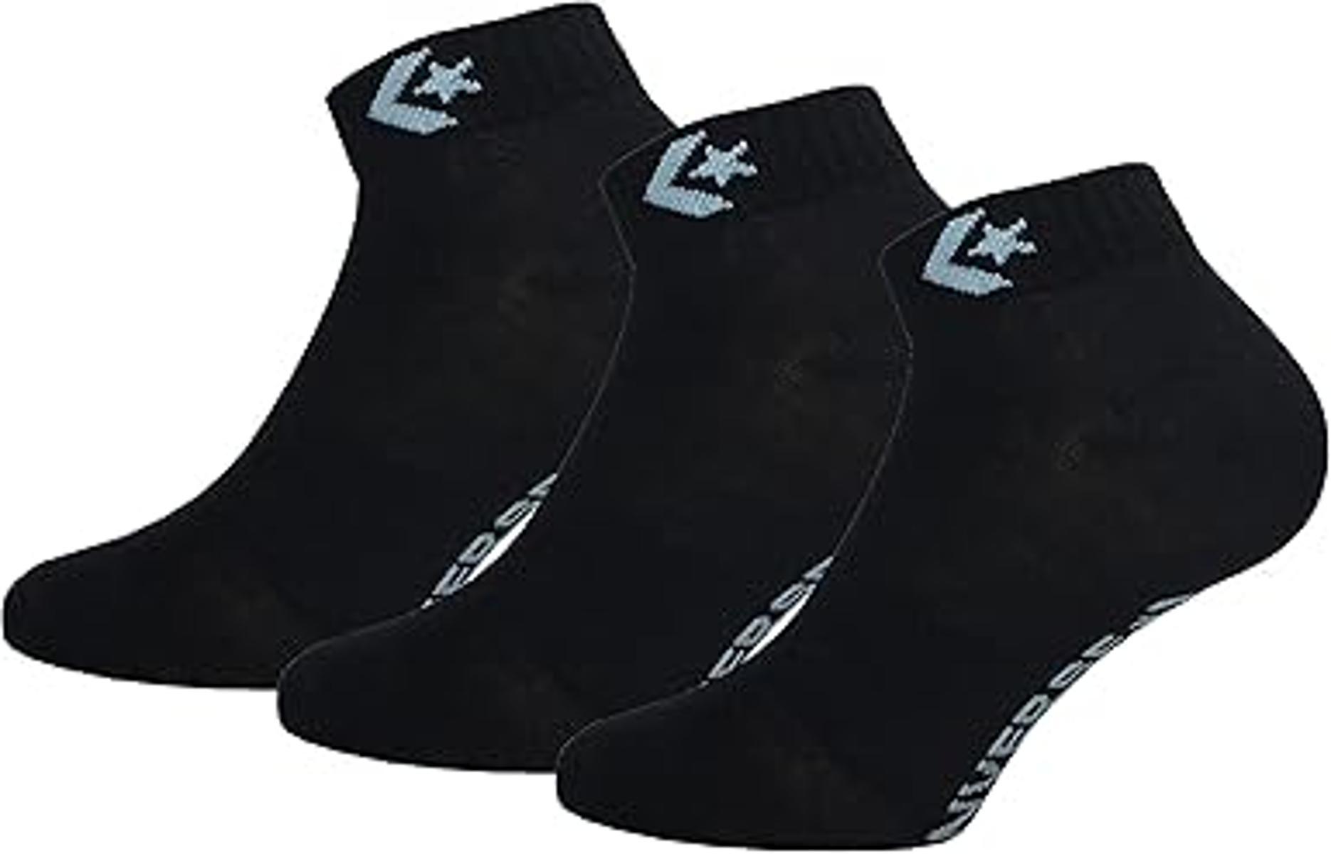 Converse 3 paia di calzini al quarter, supporto per arco plantare, in poliestere, unisex-Nero