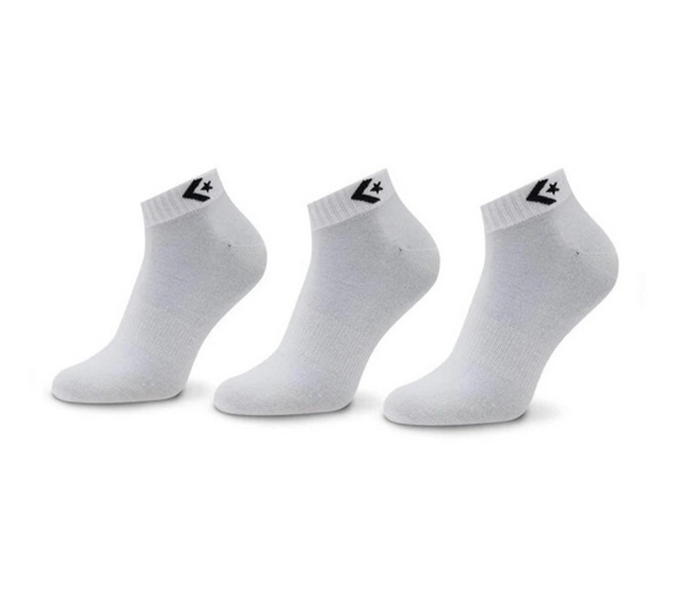 Converse 3 paia di calzini al quarter, supporto per arco plantare, in poliestere, unisex-Bianco
