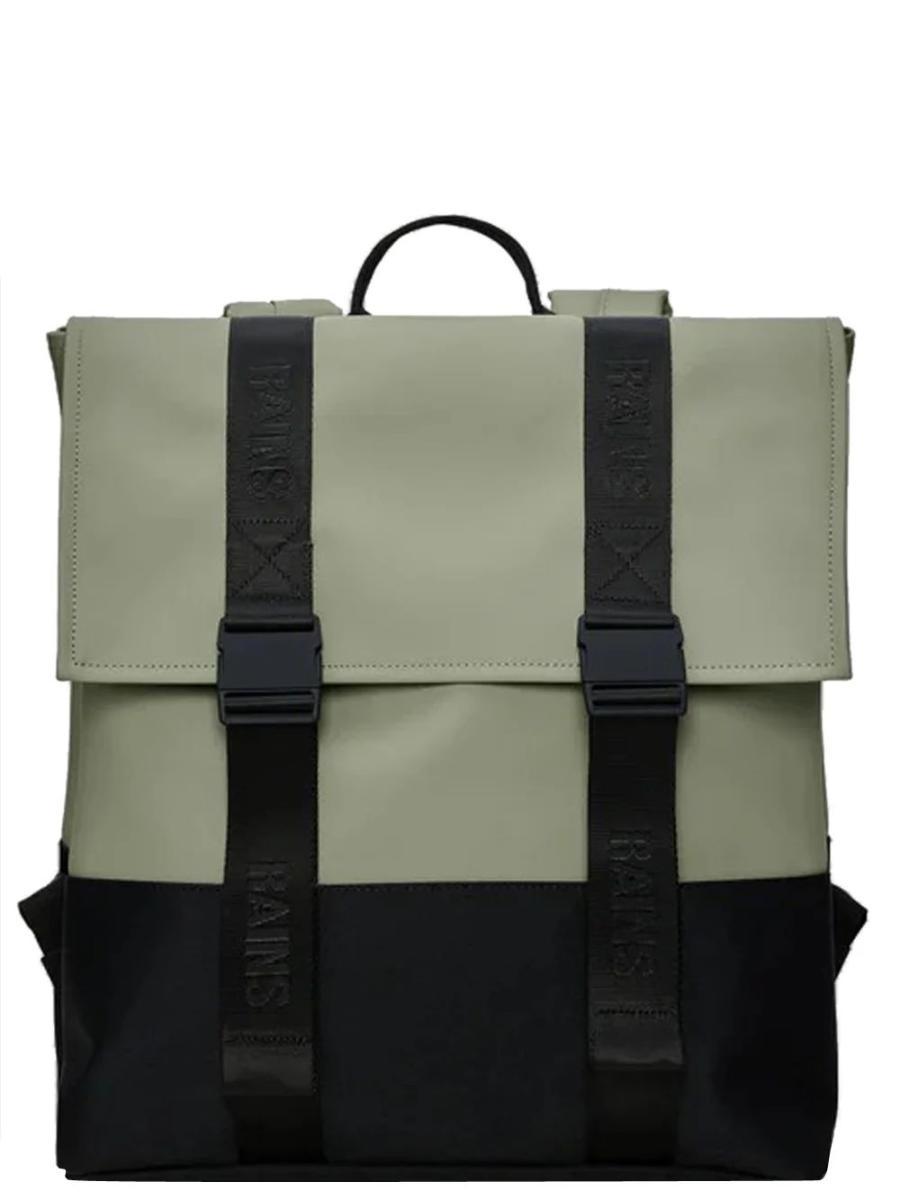 RAINS Zaino Unisex in tessuto 100% poliestere rivestito in poliuretano, modello Trail MSN Bag W3, dimensioni: 39x36x15 cm, capacità 21 litri, tasca interna imbottita per laptop da 16", protezio.-Verde Chiaro