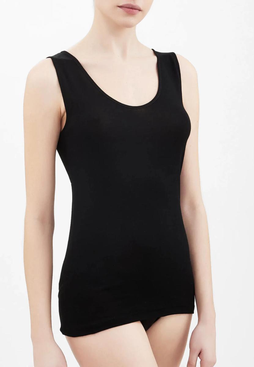 RAGNO 3 Pezzi Canottiera Spalla Larga 100% Filo Scozia-Nero