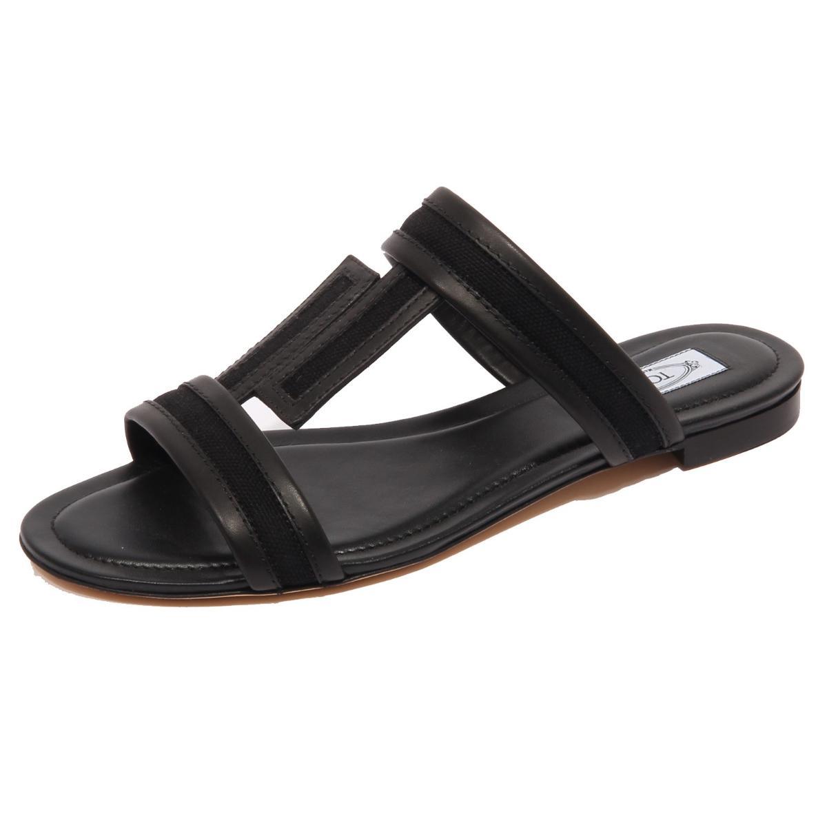 F9634 sandalo donna black TOD’S scarpe leather/fabric shoe woman