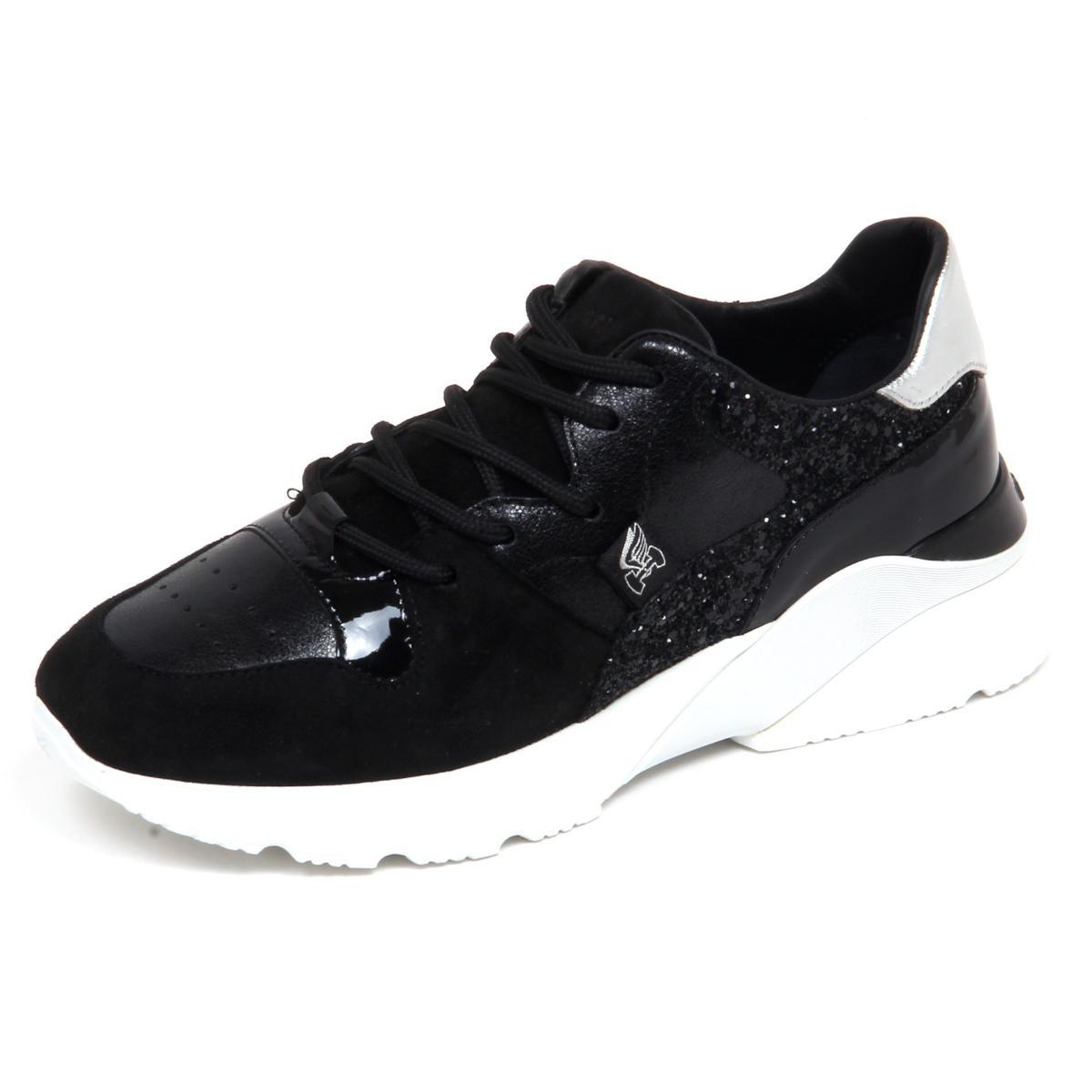 F7078 sneaker donna black/silver HOGAN ACTIVE ONE H385 glitter shoe woman