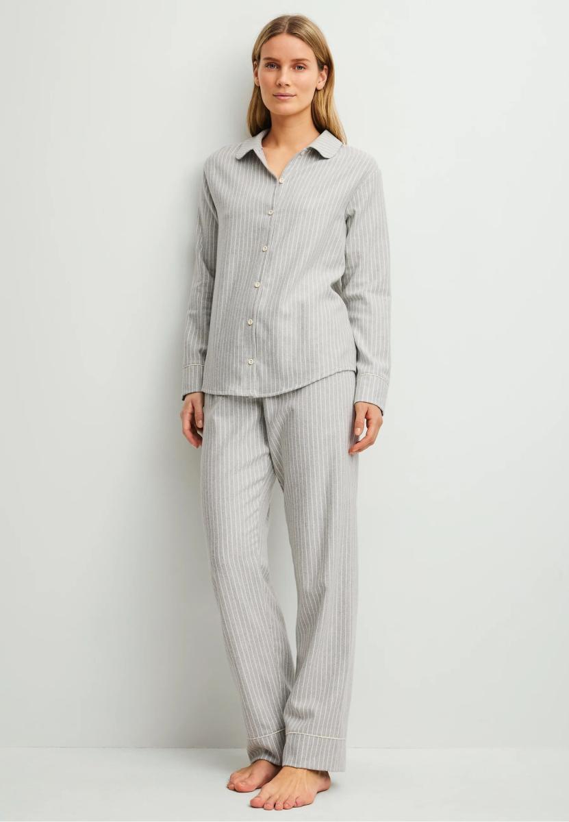 CALIDA Pigiama Donna Lungo Aperta Flanella di Cotone 46856-AW26-Grigio