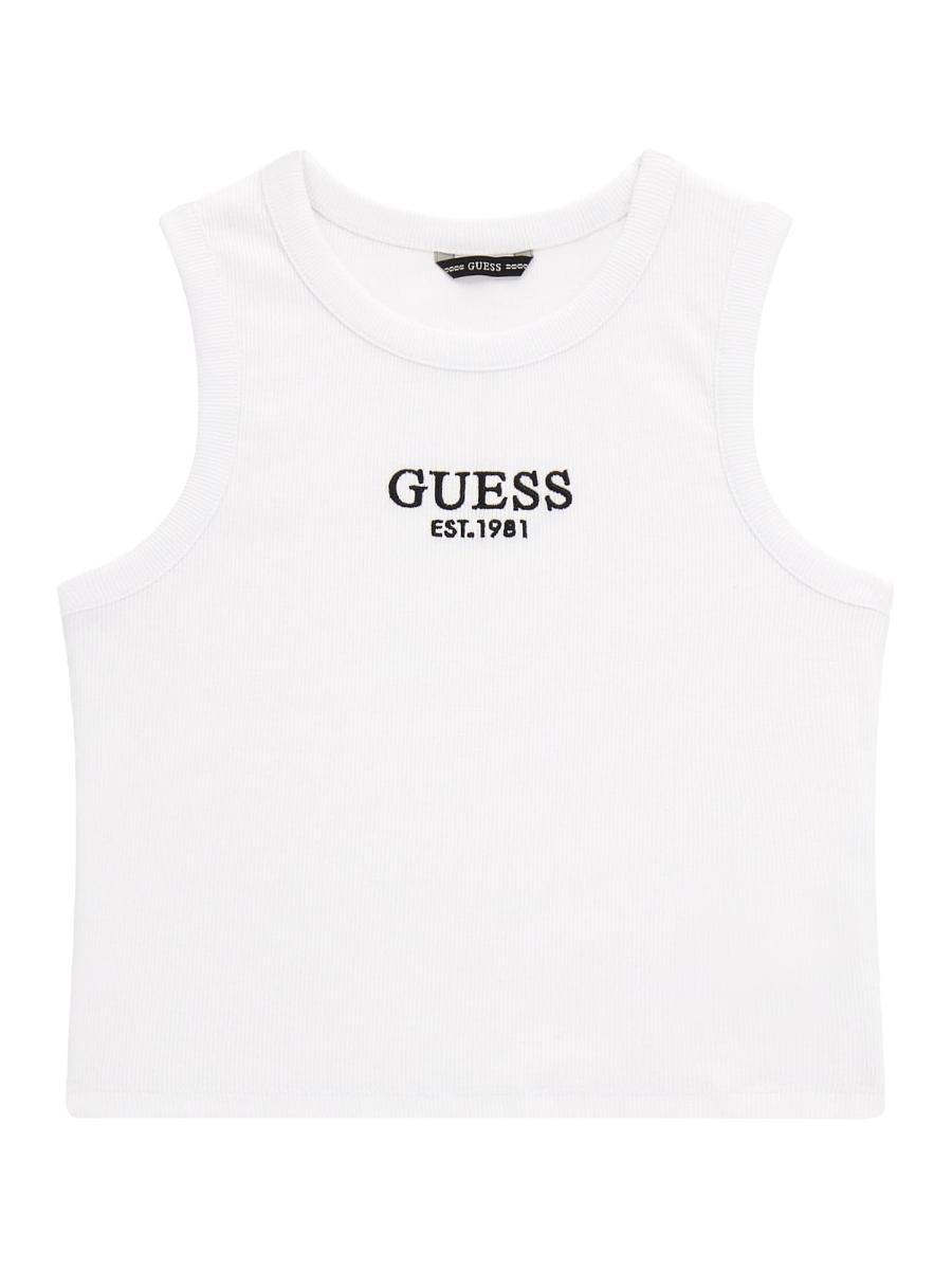 Guess Canotta Midi da Ragazza in Maglia a Coste Senza Maniche Eco-Bianco