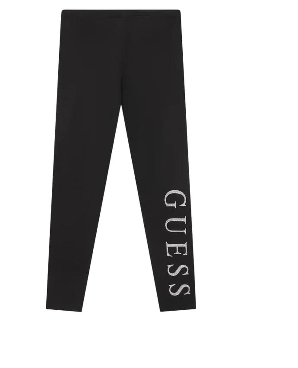 Leggings Bambina Nero con scritta glitterata-Nero