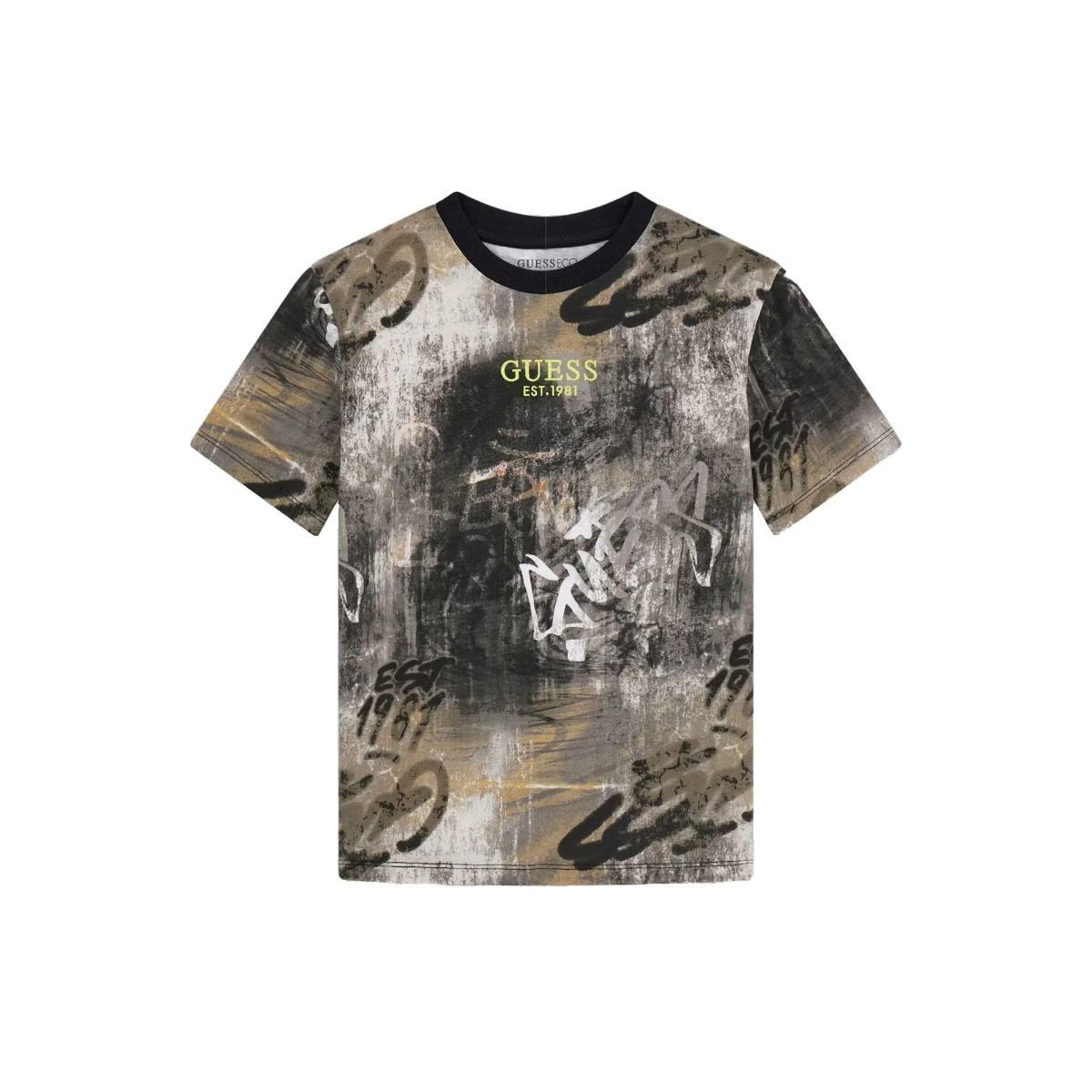 GUESS Junior T-shirt in Cotone Jersey Multicolore e logo ricamato-Multicolore