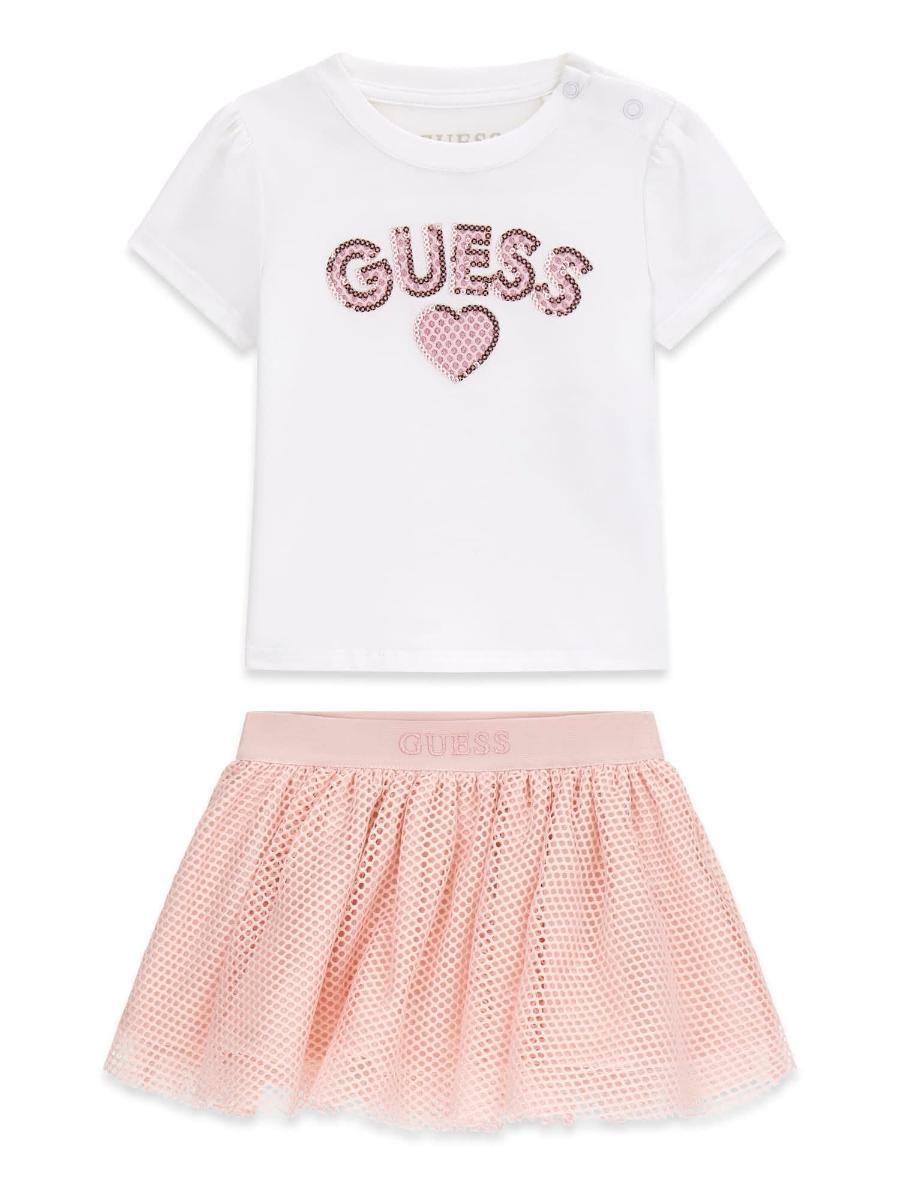 GUESS Short Sleeve T-shirt and Skirt Set Set di vestiti da gioco per bambini
