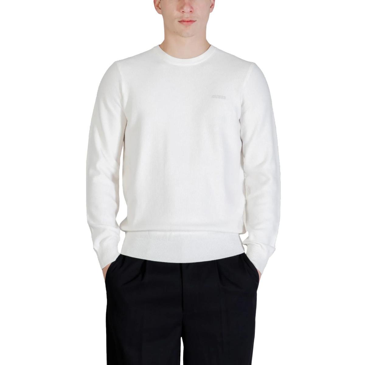 Guess Maglione da uomo Eco Karim Piquet Stitch-Bianco