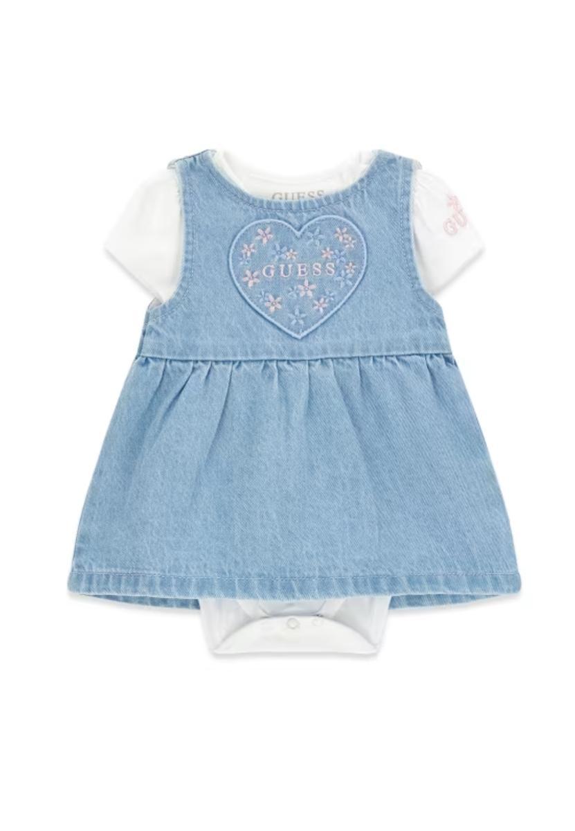 GUESS Bodysuit and Denim Romper Set di vestiti da gioco per bambini-Azzurro