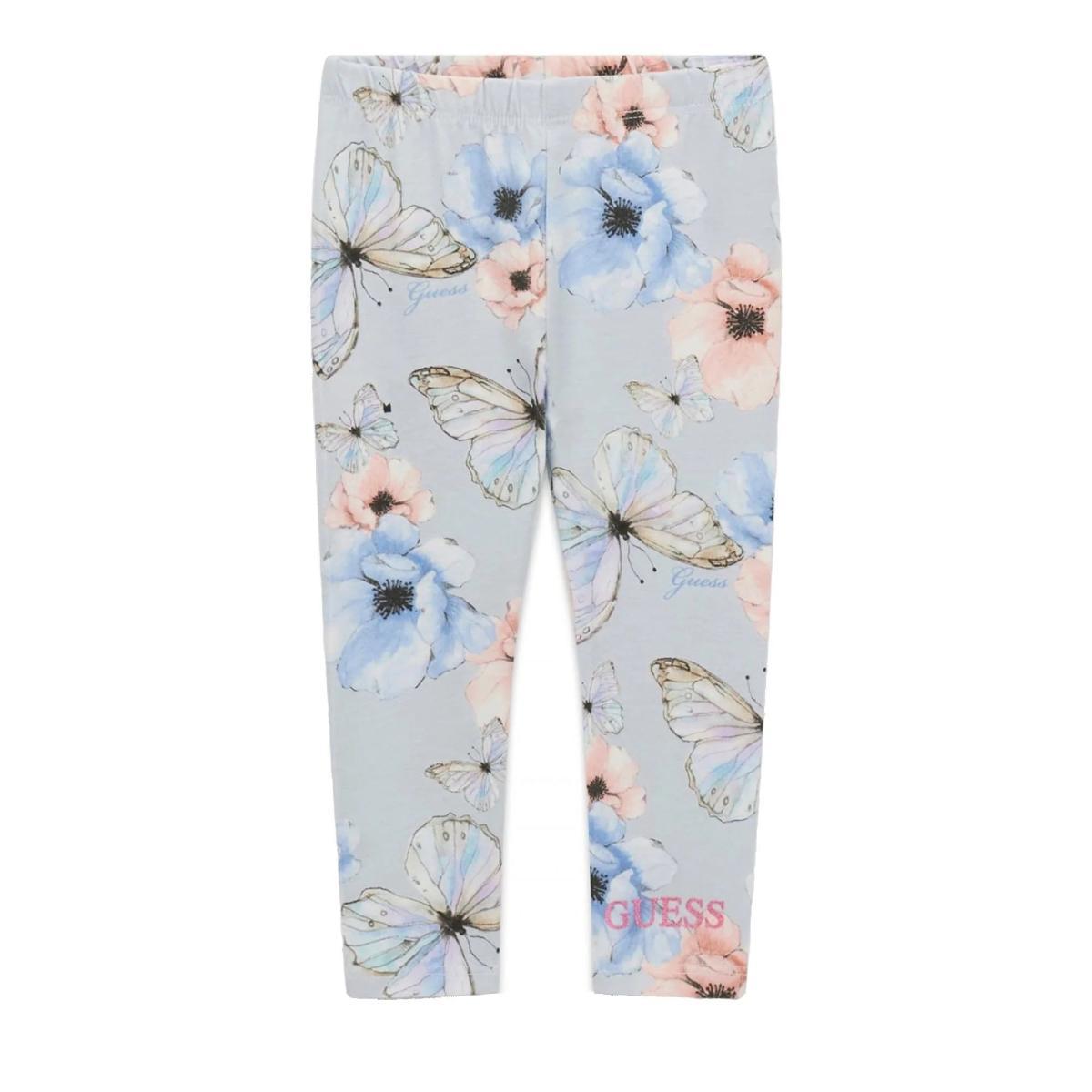Leggings Bambina con stampa fiori e farfalle-Azzurro