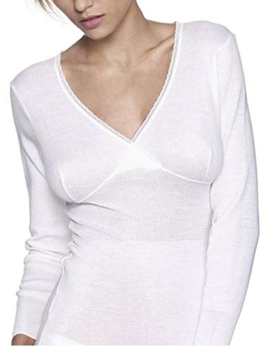 RAGNO 0041L9 Pura Lana Maglietta a manica lunga in lana di peso medio con pizzo