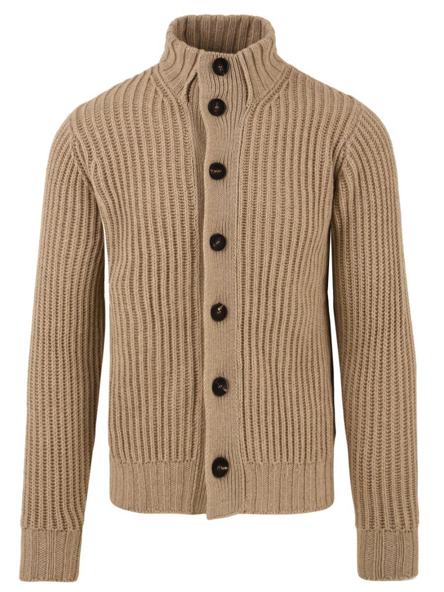Cardigan Uomo beige con motivo a coste-Beige