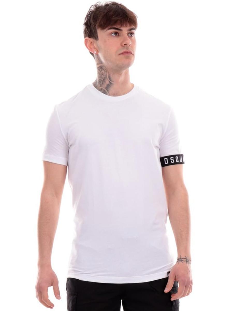 DSQUARED2 T-Shirt da Uomo Blu Navy Orlo Manica Elastico logato