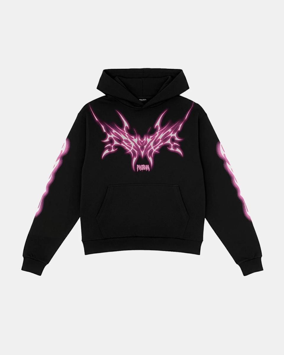 BLACK HOODIE WITH LILAC TRIBAL