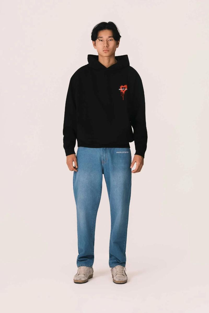 BLACK HOODIE WITH PUFF PRINT ON-Nero