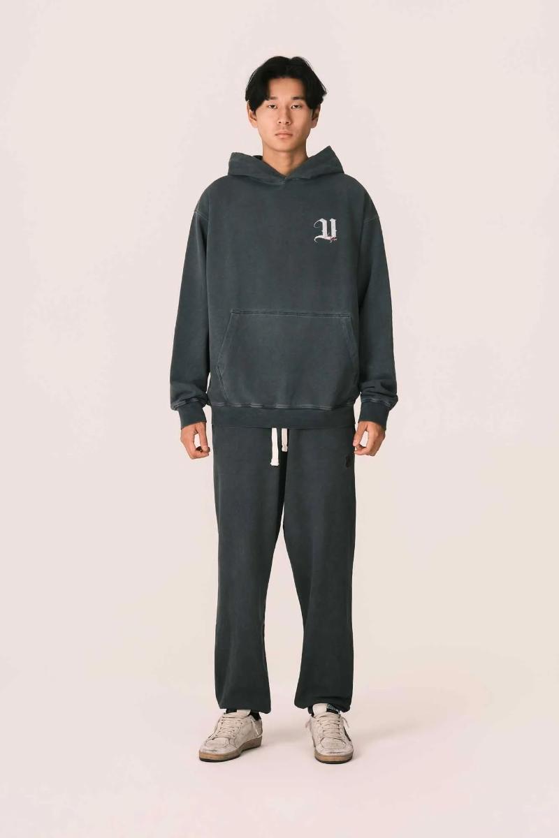 STONE WASH BLACK HOODIE WITH ANGEL PRINT