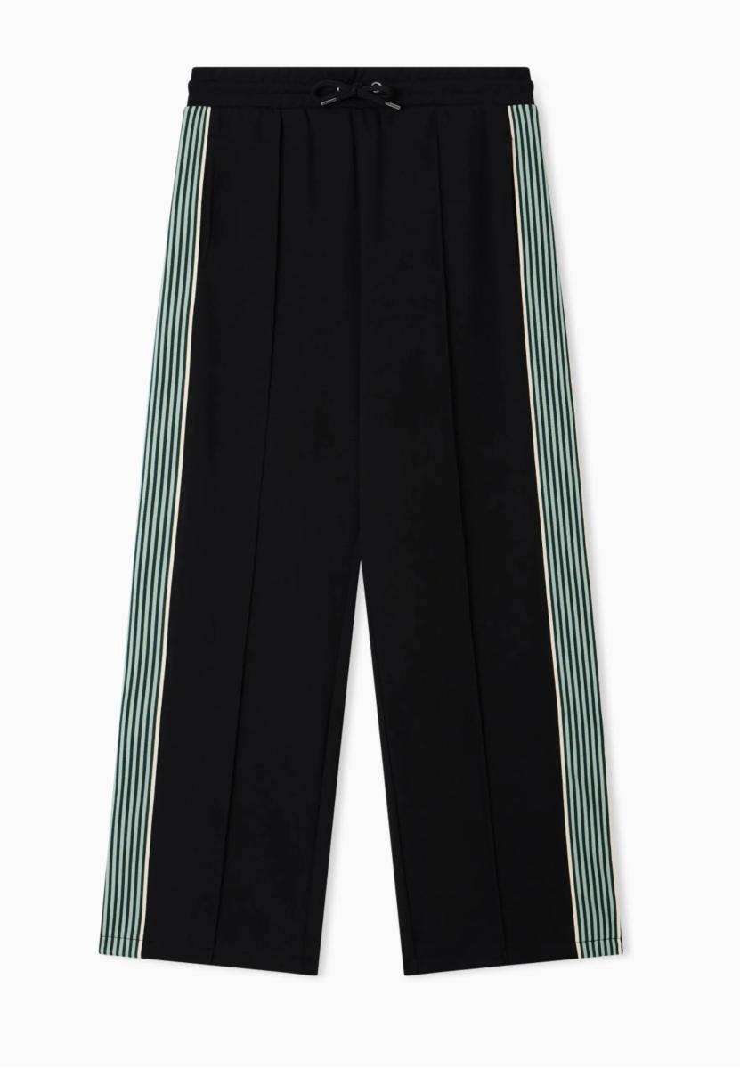 EA7 Pantalone Sportivo Nero da Uomo con Dettaglio in Gros con Righe Bicolore