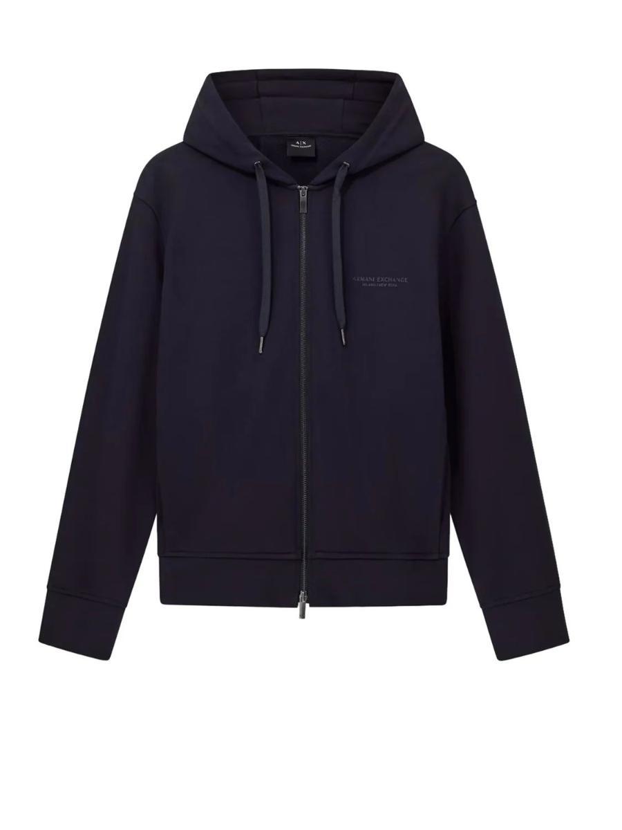 Armani Exchange Genuine Cotton, Zipped, Long Sleeve Side Logo Felpa con Cappuccio Uomo (Pacco da 1)-Navy scuro