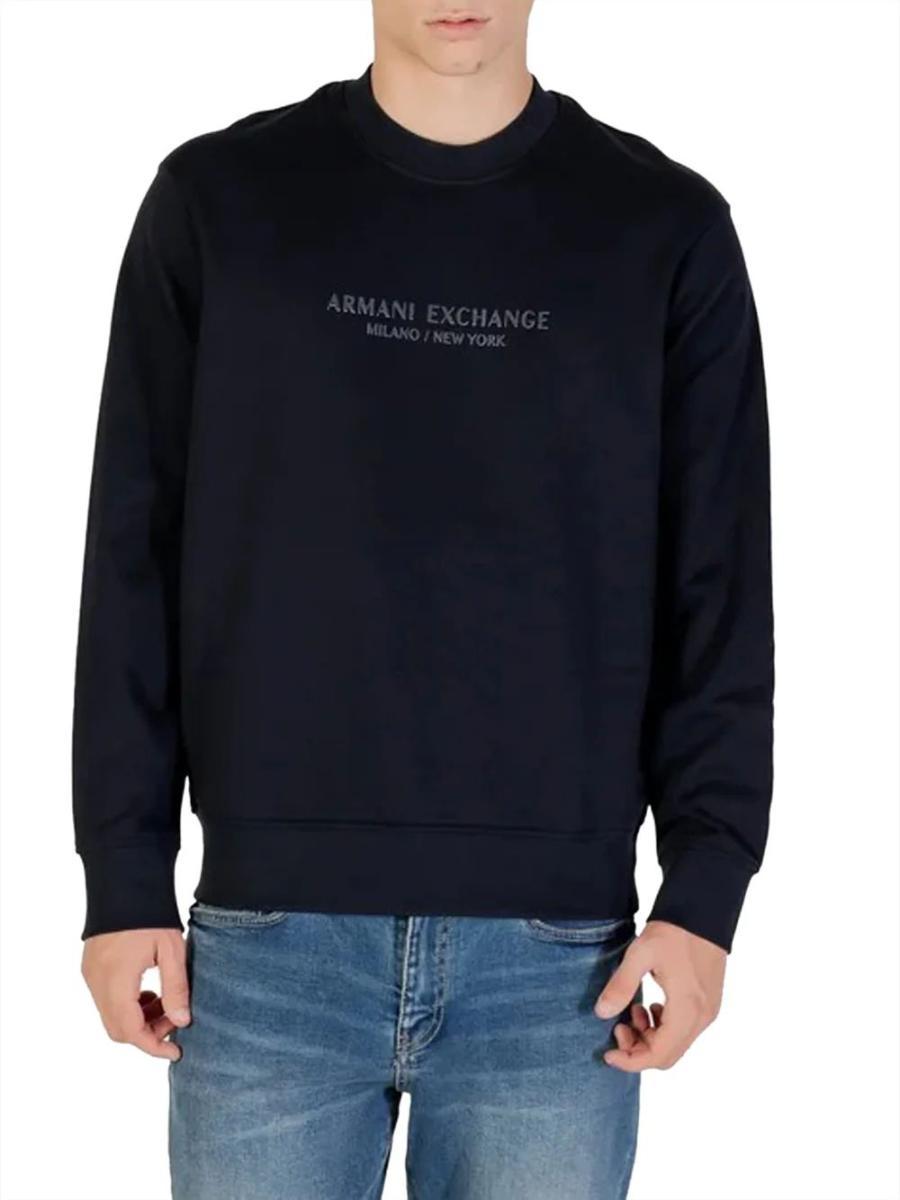 Armani Exchange Long Sleeve, Front Tone On Tone Logo Maglia di Tuta Uomo (Pacco da 1)-Navy scuro