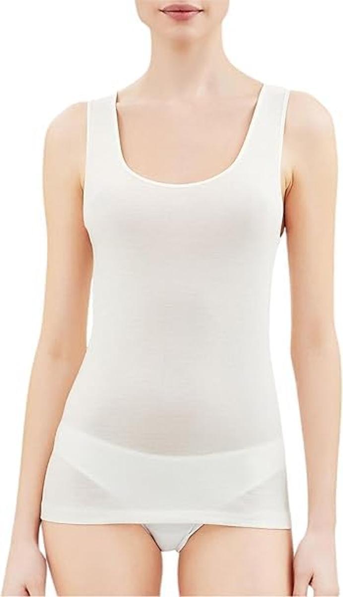 RAGNO Camiciola Donna Spalla Larga 85% Lana Merino e 15% Seta Articolo 074022-Bianco