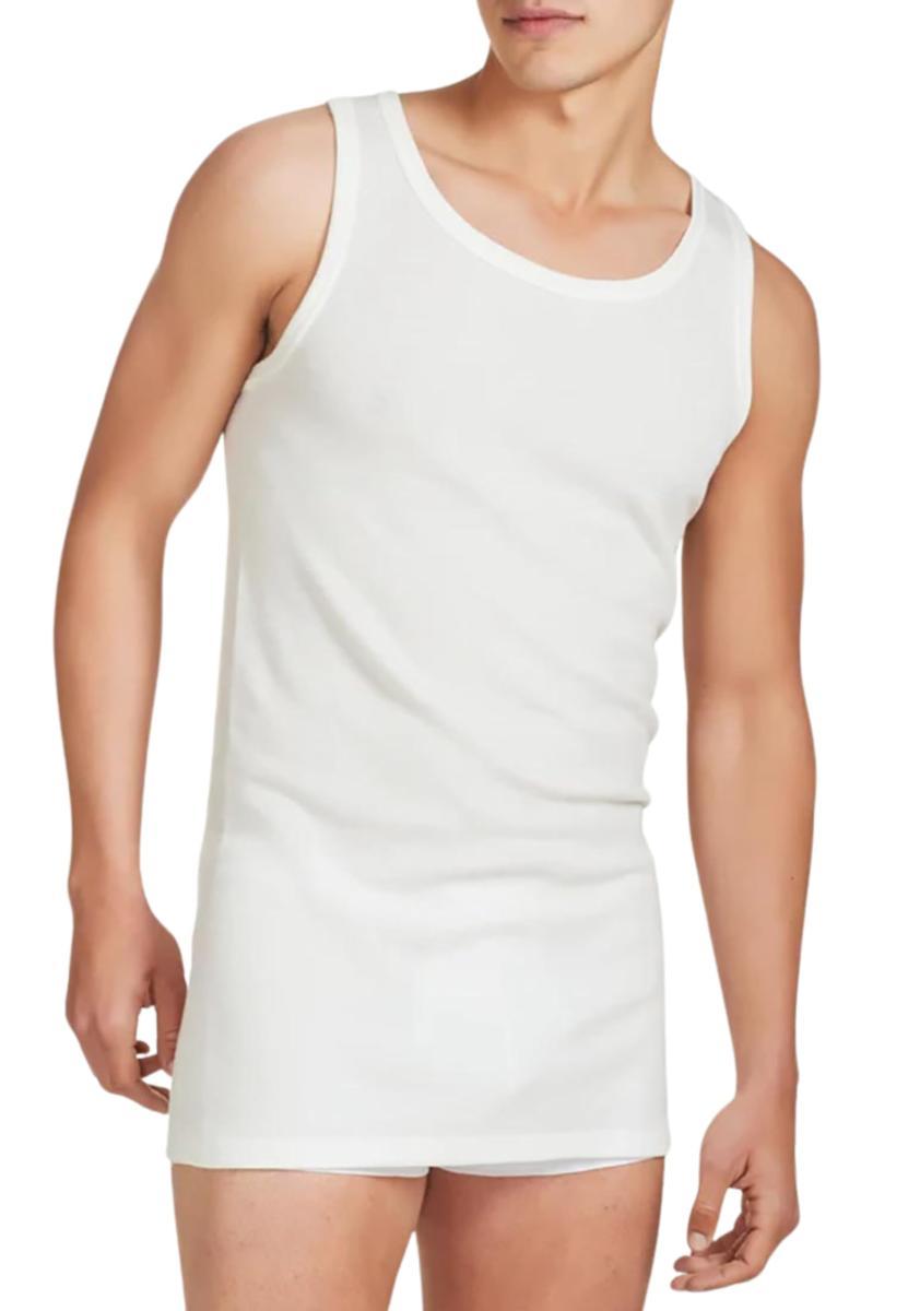 RAGNO 60452 Canottiera Spalla Larga Pura Lana e Cotone-Bianco