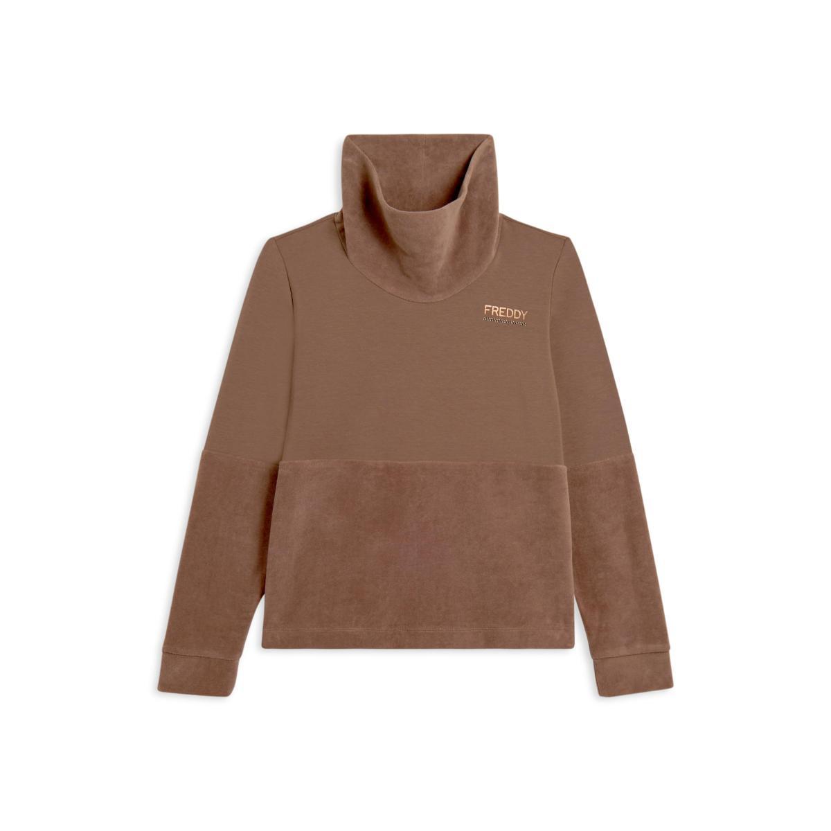 FREDDY Felpa Donna Collo Alto e Fondo in Velluto con Logo Strass al Cuore