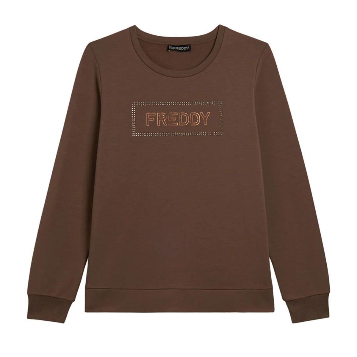 FREDDY Felpa Donna Sportiva in Modal Garzato con Grafica Frontale Logo Strass