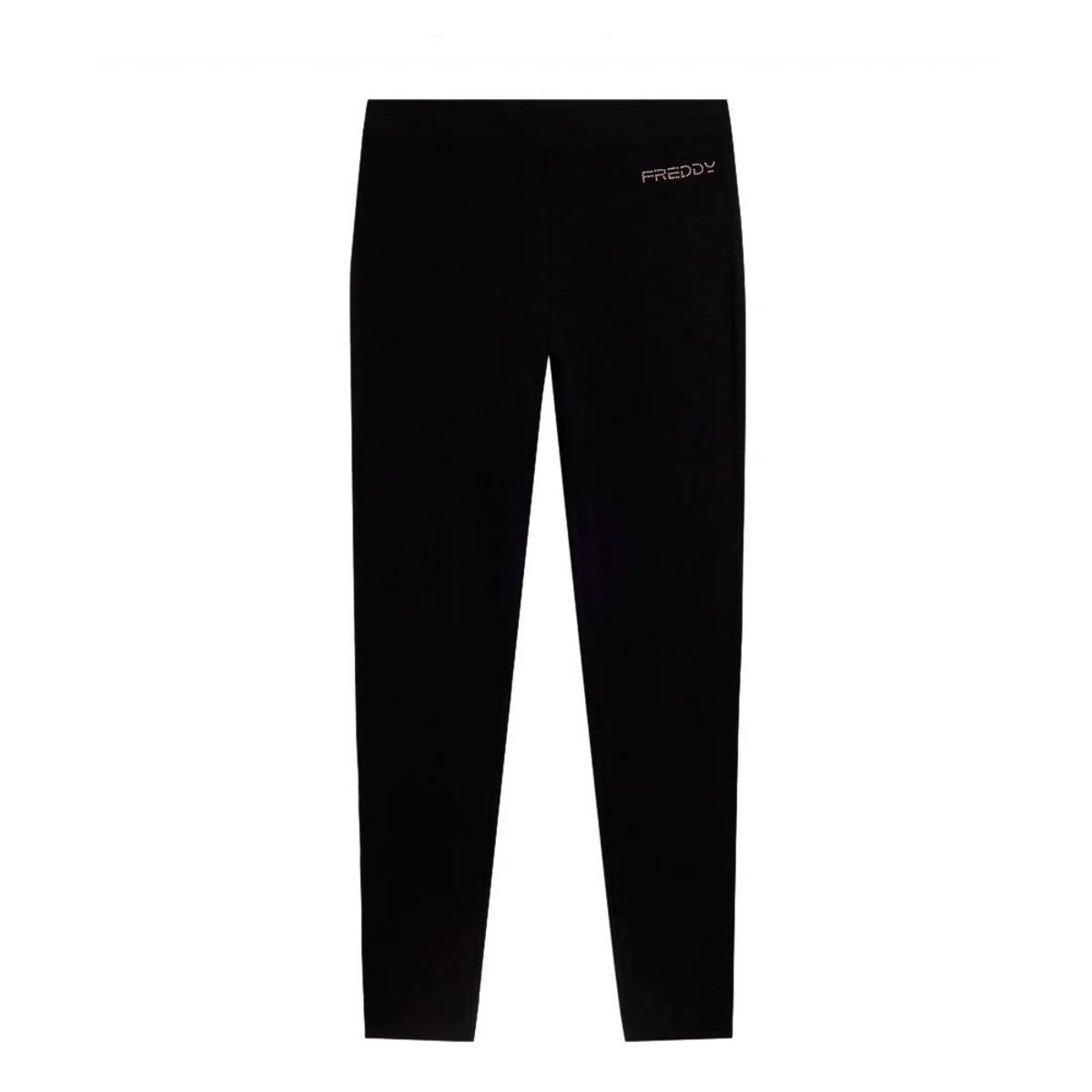 FREDDY - Leggings 7/8 con Cuciture A Cuore in Jersey Pesante, 92% Cotone 8% Elastan-Nero