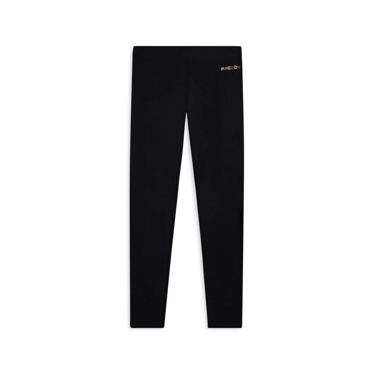 FREDDY Leggings Donna Aderenti in Heavy Jersey Stretch con Cucitura Posteriore a Cuore, Vita Regular-Nero