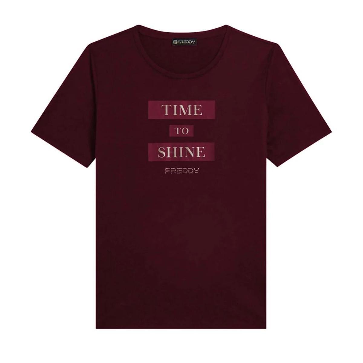 FREDDY - T-Shirt da Donna con Grafica E Slogan Motivazionale, 60% Cotone 40% Poliestere-Bordeaux