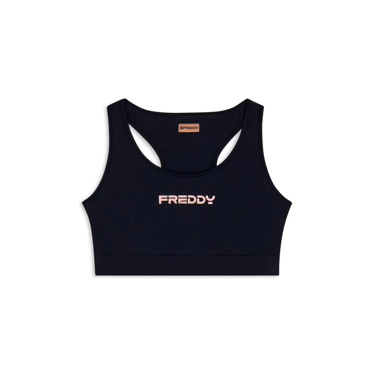 FREDDY Top Sportivo Donna Retro Vogatore in Jersey Nylon, Sostegno Medio-Nero