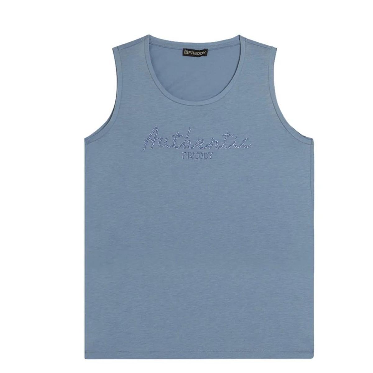FREDDY - Canotta Authentic con Logo Strass, 50% Cotone 50% Modal-Blu
