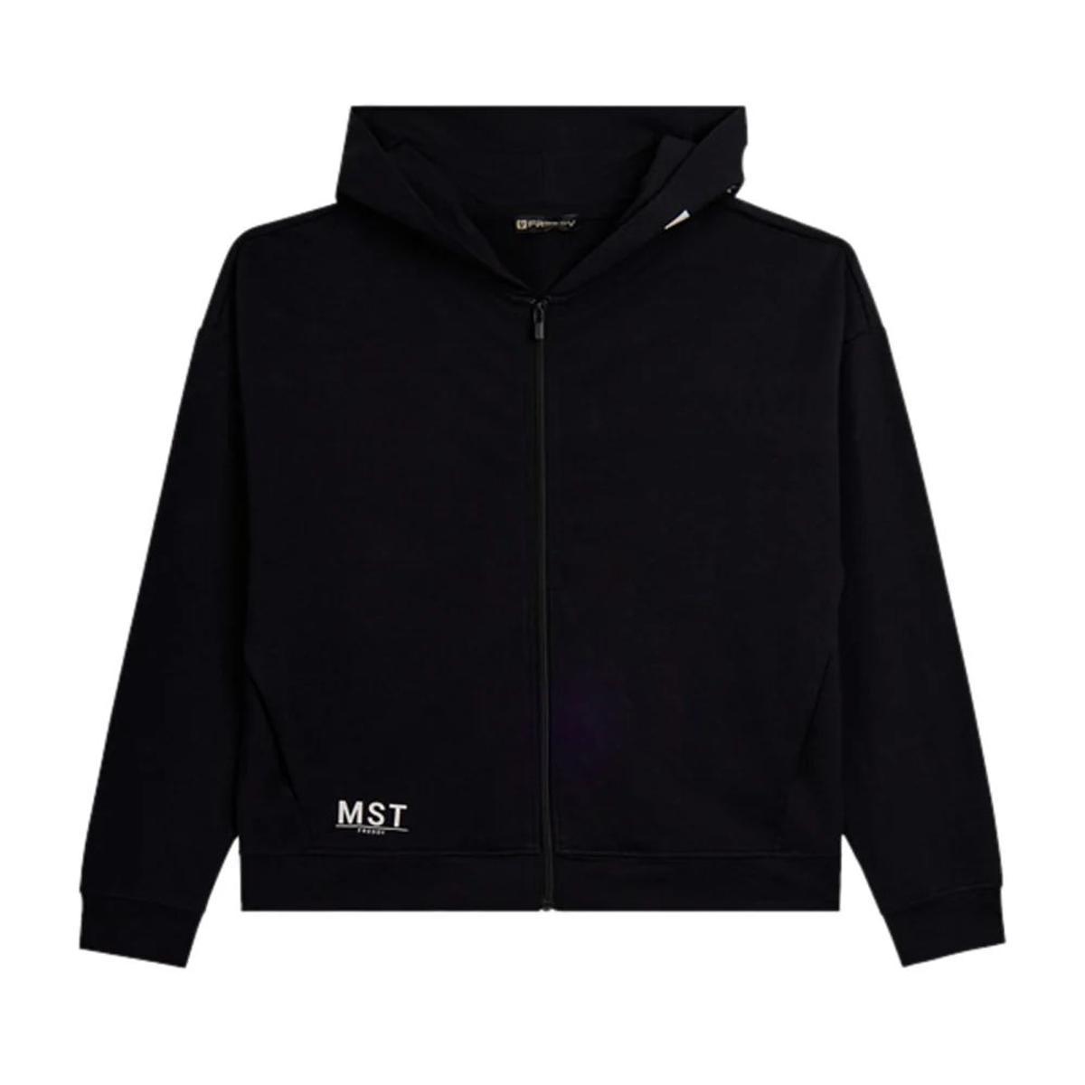FREDDY - Felpa Cropped Cappuccio Zip con Stampa MST, 95% Cotone 5% Elastan-Nero