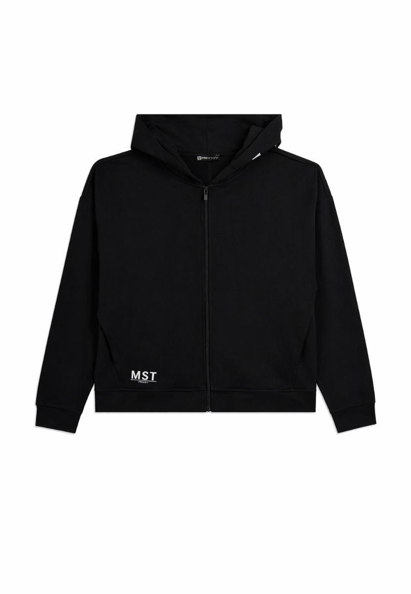 FREDDY - Felpa Cropped Cappuccio Zip con Stampa MST, 95% Cotone 5% Elastan
