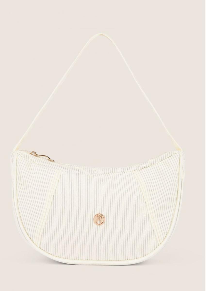 FREDDY - Borsa A Spalla In Velluto A Coste Con Logo Fy Dorato, 100% Poliestere-Panna