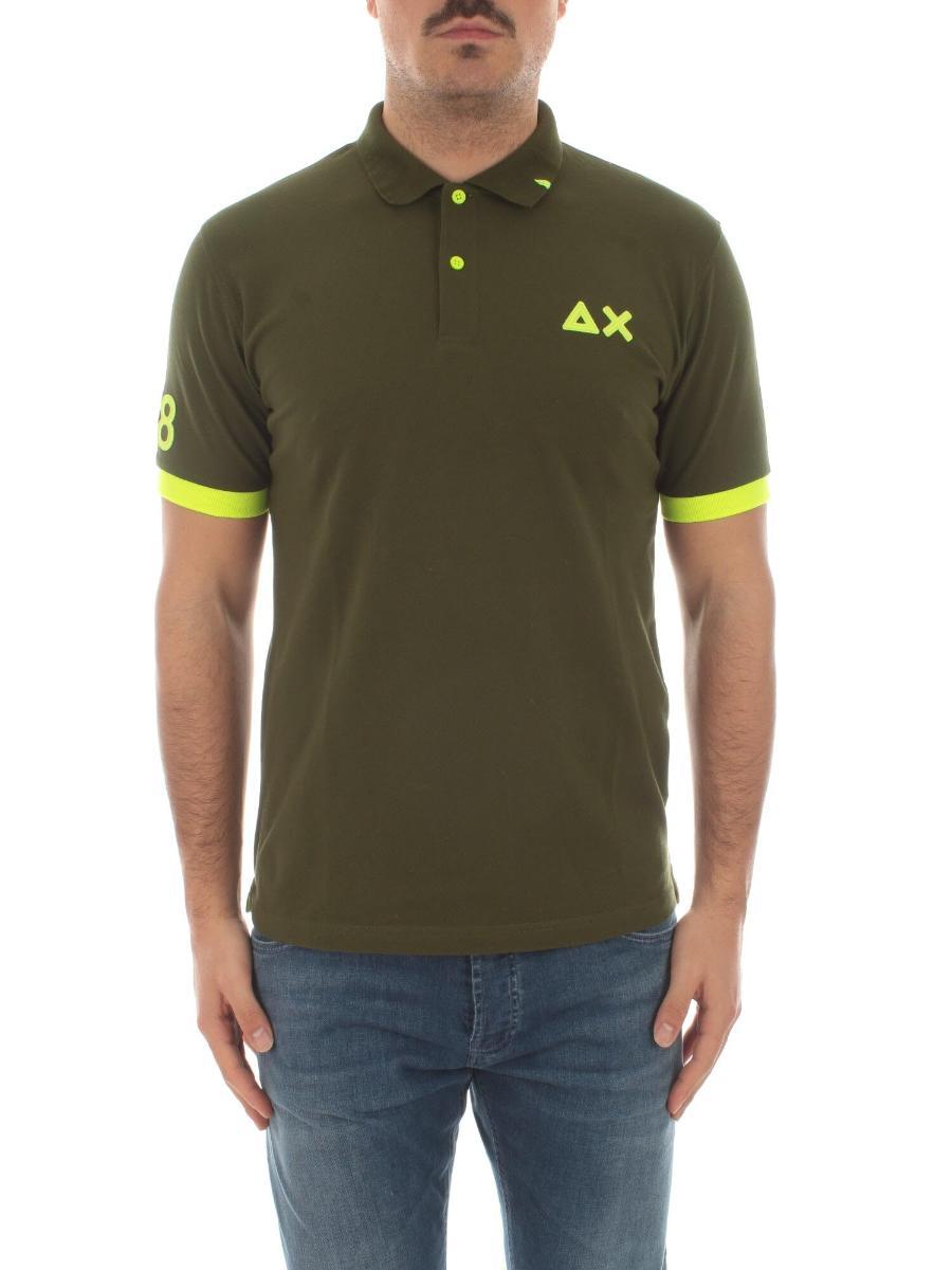 SUN68 Polo Logo Fluo Navy Blue