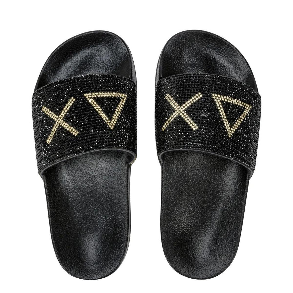 SUN68 Slippers Logo Strass Bianco 01 Girl's X35405-Nero